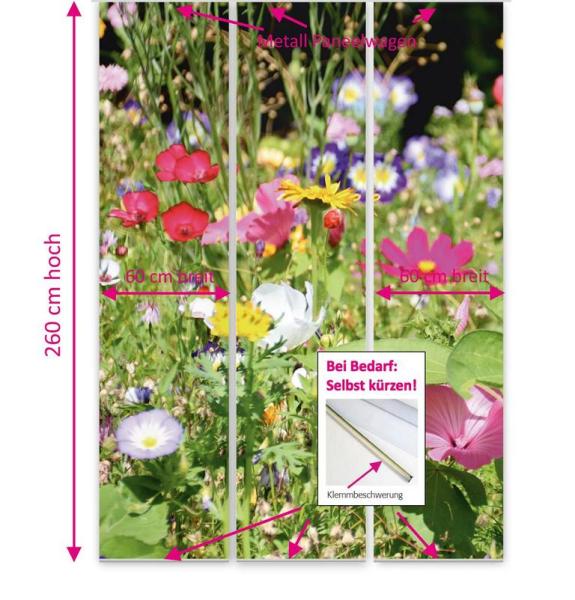 Flächenvorhang Sommerwiese 3er Set, Schiebegardine, Schiebegardinen, blickdicht, Flächenvorhang blickdicht, Schiebevorhang,